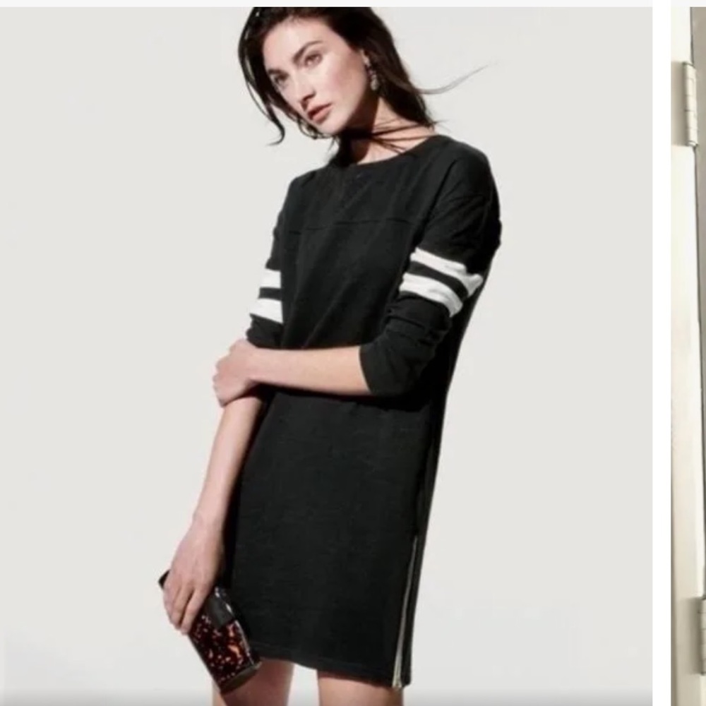 JCREW BLACK WITH WHITE STRIPES SHOULDER DRESS Sz small